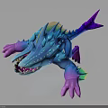 Colorful Mythical Creature With Blue Purple Pink Spikes Claws And Open Mouth