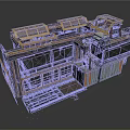 Industrial Style Building Design With Metal Structure Grid Roof And Layered Platform