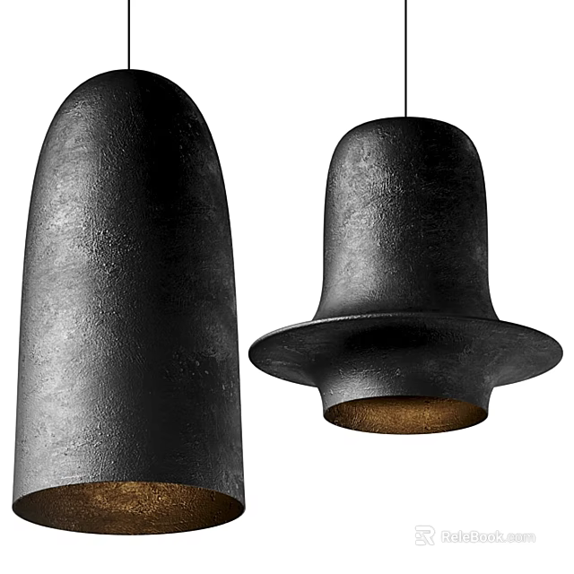 Modern Black Pendant Lights Featuring Matte Metal Finish Unique Shapes And Golden Inner Lining 3d model 