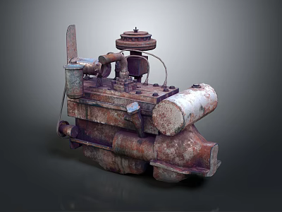 Rusted Automotive Parts Vintage Engine Components With Metal Pipes And Valves 3d model