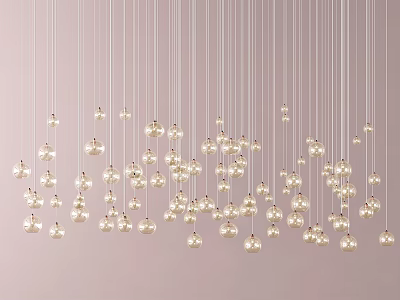 Numerous Spherical Glass Pendant Lights Hanging From Ceiling In Modern Interior 3d model