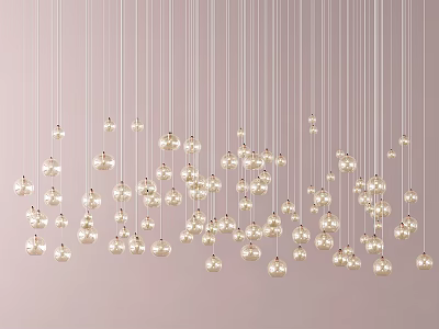 Numerous Spherical Glass Pendant Lights Hanging From Ceiling In Modern Interior 3d model
