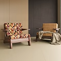 Multicolor Check And Yellow Plaid Leisure Chairs With Wooden Frame And Blanket In Modern Interior