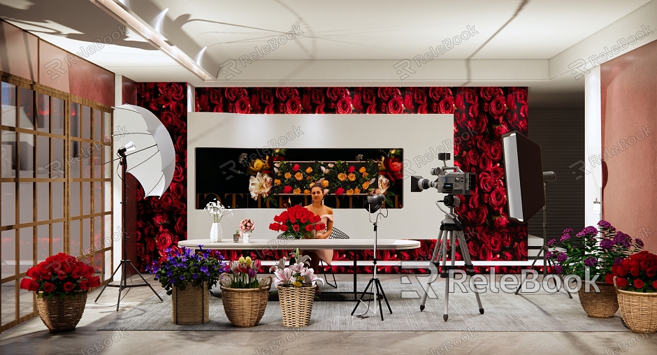 Modern live broadcast room to help farmers live broadcast room flowers with goods live broadcast room anchor live broadcast room live broadcast equipment red roses tulips model