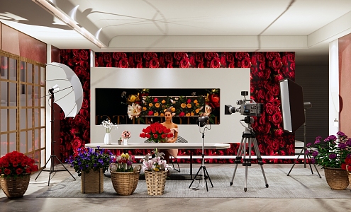 Modern live broadcast room to help farmers live broadcast room flowers with goods live broadcast room anchor live broadcast room live broadcast equipment red roses tulips 3d model