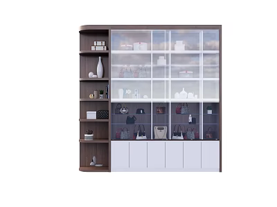 Modern Display Cabinet With Glass Doors Wooden And White Design Storage Compartments 3d model