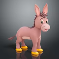 Cute 3D Cartoon Pink Donkey Toy With Big Ears Smiling Face And Yellow Hooves