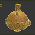 Ancient Orange Pottery Vessel With Rounded Body Two Handles And Geometric Patterns 3d model