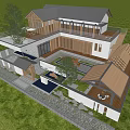 Scenic Modern Chinese Style Detached Villa With Courtyard Terrace Tiled Roof And Forest Surroundings