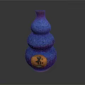 Gourd Shaped Sculpture Carving with Blue Purple Glittery Surface and Decorative Emblem On Base