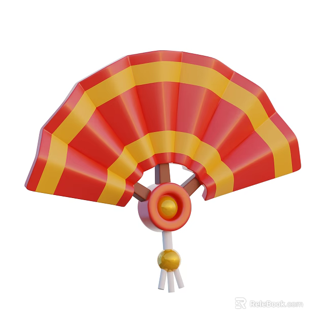 Fan Shaped Decorative Ornament Set With Red And Yellow Stripes And Round Accent 3d model 