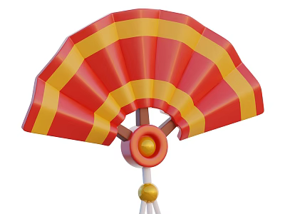Fan Shaped Decorative Ornament Set With Red And Yellow Stripes And Round Accent 3d model