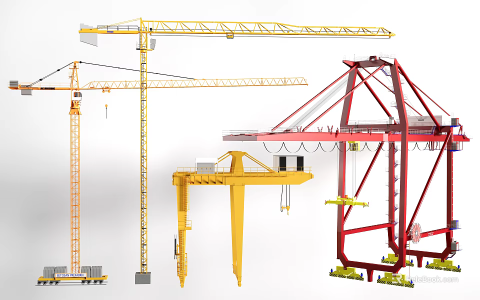 Public Infrastructure Construction Machinery Featuring Tower Gantry And Mobile Cranes 3d model 