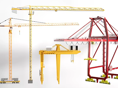 Public Infrastructure Construction Machinery Featuring Tower Gantry And Mobile Cranes 3d model