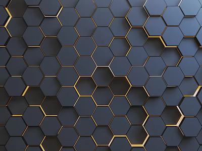 Modern Deep Blue Hexagonal Background Wall Design With Golden Edge Lines 3d model