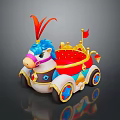 Decorative Toy Horse Carriage With Blue Horse Red Cushioned Seat Golden Decorations And Colorful Wheels