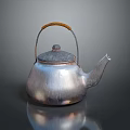 Shiny Stylish Household Teapot With Silver Metal Texture And Wooden Handle