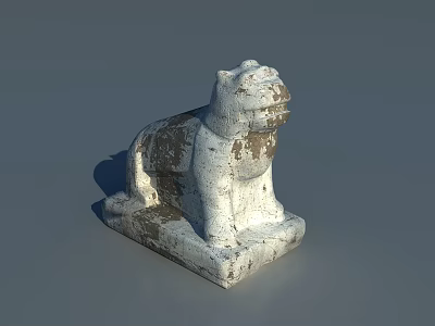 Carved Stone Lion Sculpture With Weathered White Surface And Square Base 3d model