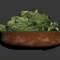 Pile of Fresh Green Zucchini in Brown Clay Bowl on Dark Background