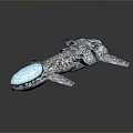 Futuristic Silver Spaceship With Blue Glowing Front Complex Structure And Reflective Surface 3d model