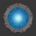 Futuristic Circular Tech Component With Gray Frame Red Accents And Blue Glowing Core 3d model