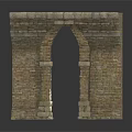Modern Building Entrance Scene With Stone Arch And Brick Wall Details