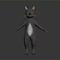 Gray 3D Cat Model With Yellow Eyes Pink Ears Standing Upright And White Belly