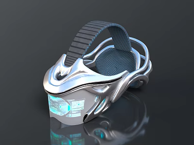 Futuristic VR Headset With Silver Design Streamlined Structure And Illuminated Interface 3d model