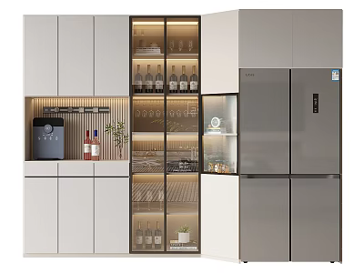Modern Kitchen Wine Cabinet With Glass Doors And LED Lighting For Wine Storage 3d model