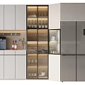Modern Kitchen Wine Cabinet With Glass Doors And LED Lighting For Wine Storage