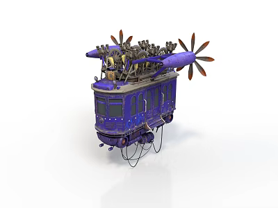 Purple Cosmic Space Airship with Multiple Propellers and Futuristic Structural Design 3d model