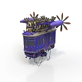 Purple Cosmic Space Airship with Multiple Propellers and Futuristic Structural Design