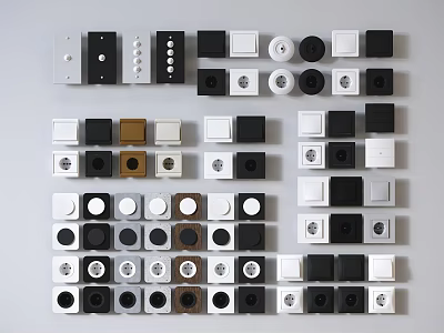 Contemporary Switch Panels in Various Colors and Modern Designs Arranged in Rows 3d model