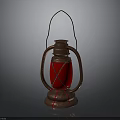 Vintage Kerosene Lamp With Copper Base Red Glass Shade And Metal Handle