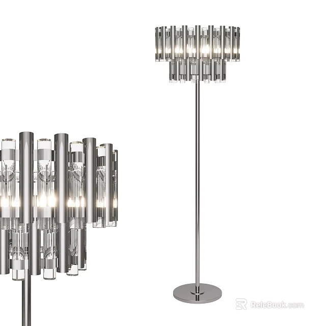 Modern Floor Lamp With Metal Stand And Transparent Glass Tubes Design 3d model 