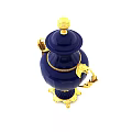 Blue And Gold Decorative Vase With Floral Patterns And Ornate Handles