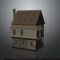 Vintage House With Red Brown Tiled Roof Chimney Stone Walls And Wooden Windows