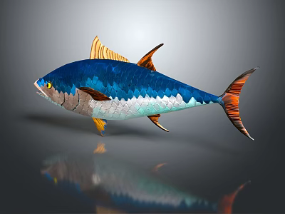 Colorful Blue And Orange Fish With Yellow Eyes 3D Model Scales Texture Smooth Surface Reflection 3d model