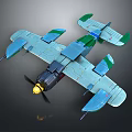 Detailed 3D Rendered Vintage Airplane Model With Blue Body Green Wings And Propeller
