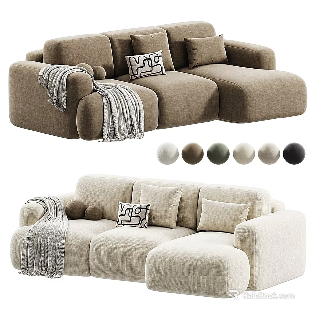 Modern Sectional Sofa With Throw Pillows Blanket And Multiple Color Options 3d model 