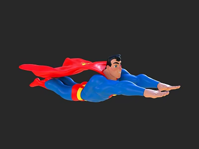 Superman Flying With Blue Costume Red Cape Yellow Belt And S Symbol Game Movie Character 3d model