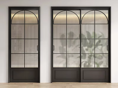Modern Sleek Sliding Doors With Black Frame Grid Glass Design And Vertical Stripes 3d model