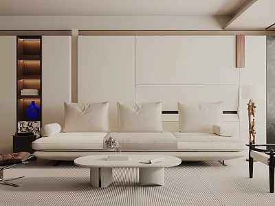 Modern Living Room Interior With White Sofa Round Coffee Table And Beige Walls 3d model