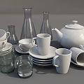 Stylish Tableware Set With Teapot Cups Plates Glasses And Vases For Dining 3d model