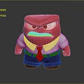 Red Cartoon Character Featuring Angry Expression Wearing White Shirt Purple Pants Pink White Striped Tie