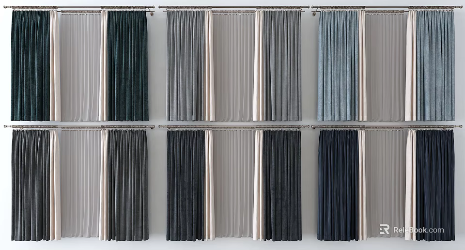 Various Colored Curtains In Different Styles For Home Interior Decor 3d model 