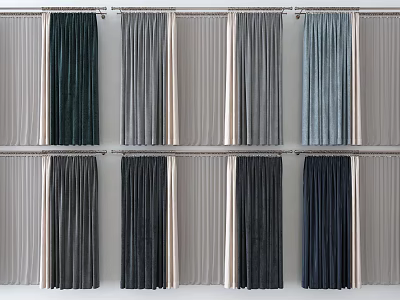 Various Colored Curtains In Different Styles For Home Interior Decor 3d model