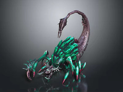 Green And Purple Mythical Scorpion Creature With Sharp Claws Spiked Back And Curved Tail 3d model