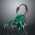 Green And Purple Mythical Scorpion Creature With Sharp Claws Spiked Back And Curved Tail