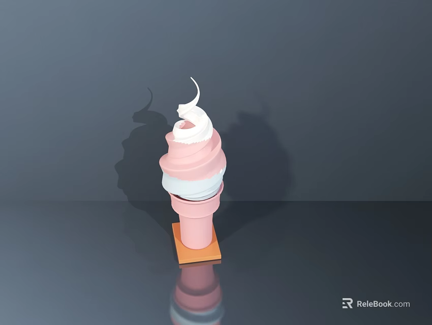 Pink Ice Cream Cone Decorative Ornament Set Featuring White Decoration Orange Base Dark Background Reflection 3d model 